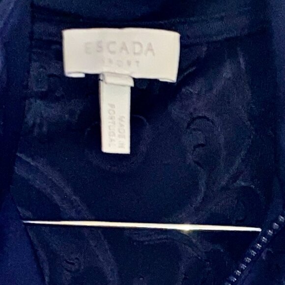 Escada Sport Vintage Zip Sweat Top Jacket Jacquard Plackett Navy Blue Womens S - Picture 8 of 12